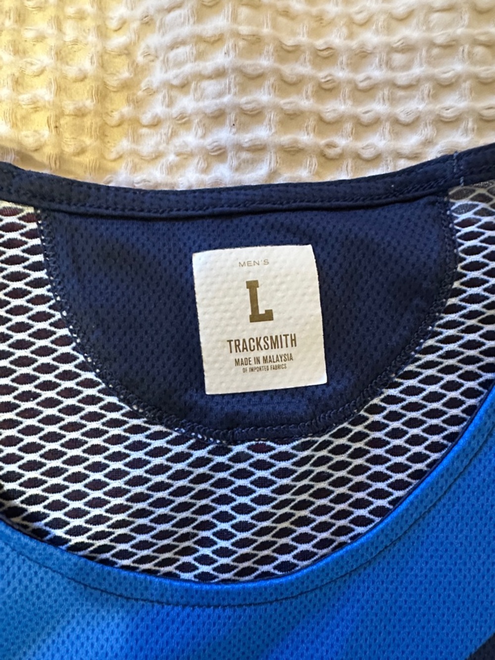 Tracksmith Men's Blue and Yellow Performance Swim Rash Guard Tank - Picture 2 of 7